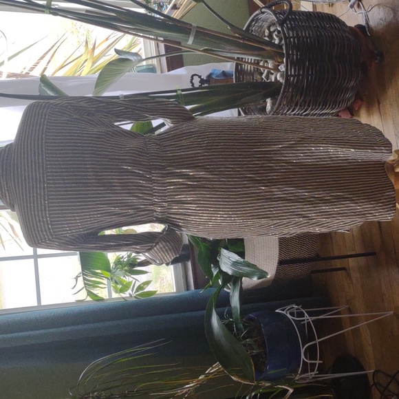 Size LG long sleeve adjustble cuff metallic button down midi dress grey/gold/sil - Picture 9 of 11